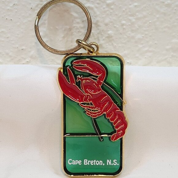 Vintage Cape Breton NS‎ Lobster Key Chain Green Translucent Gold Edge Canada - Picture 1 of 1